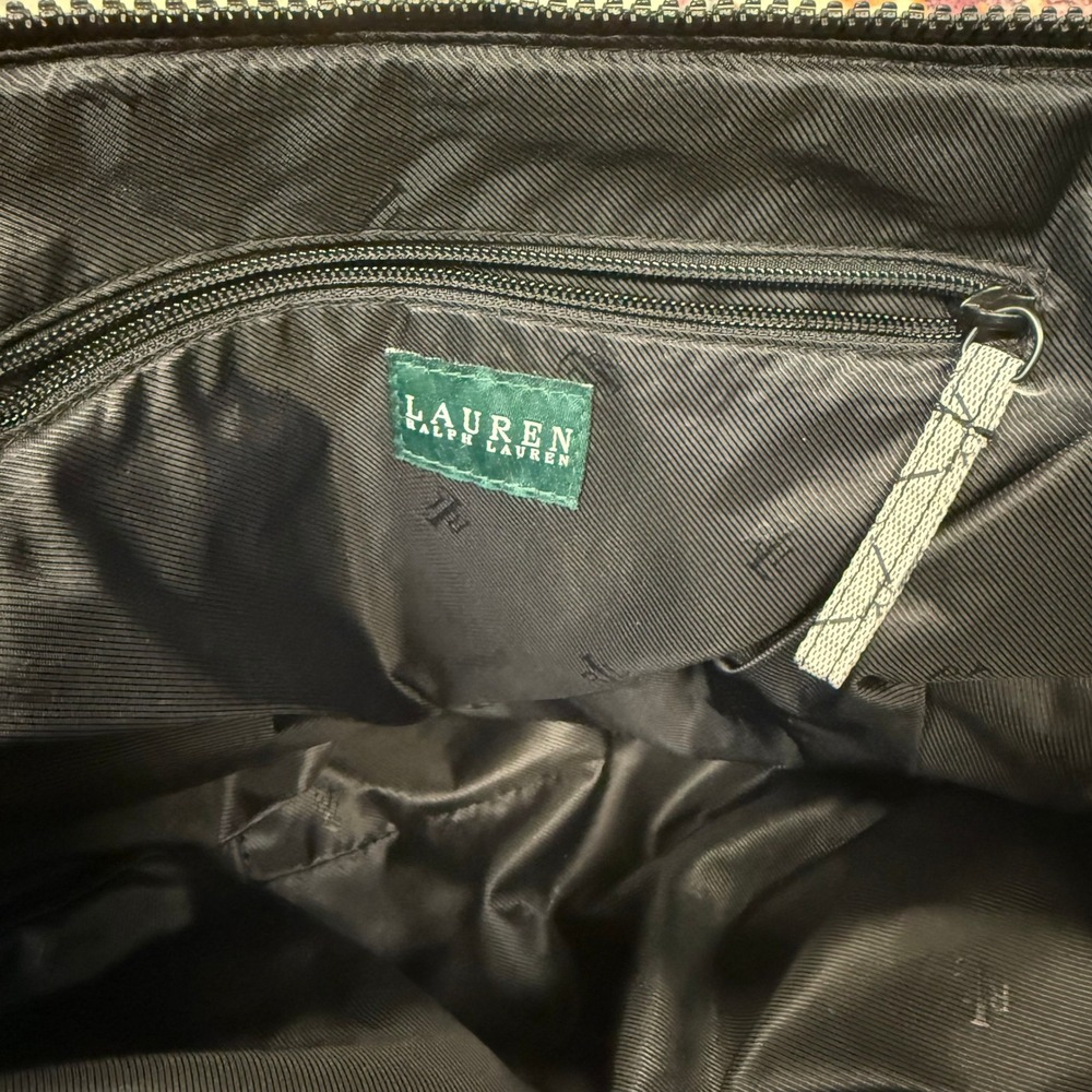 Lauren Ralph Lauren Monogram Tote Bag‎ Black White Canvas Zip Top - Picture 4 of 10